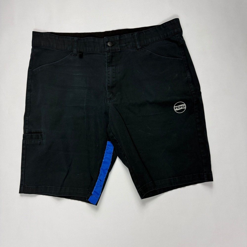 Y2K Retro Pepsi Workwear Shorts Mens 38 Black Utility Pocket pep+ Logo Blue